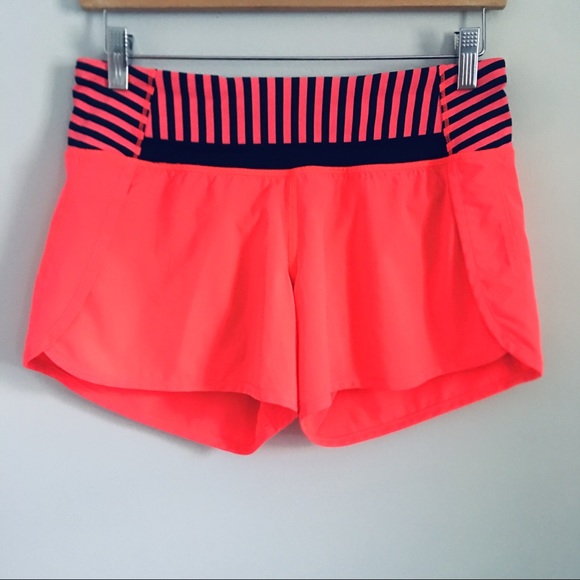 Lululemon Run Orange/Pink Navy Stripe Speed Shorts - Picture 2 of 8